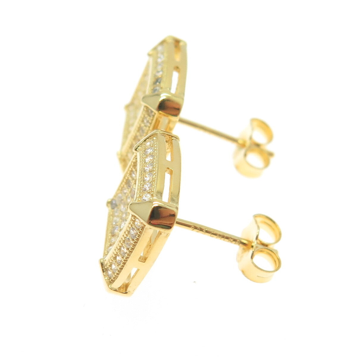 925 Sterling Silver Gold Plated Round-Cut C Z Cushion Earrings
