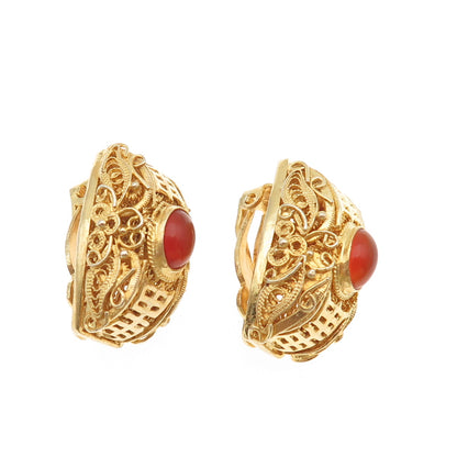 925 Sterling Silver Gold Plated Vintage Real Carnelian Clip On Earrings