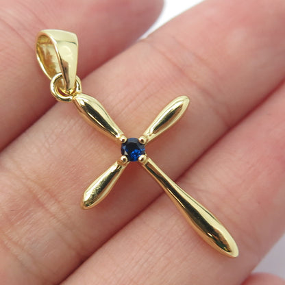 HAN 925 Sterling Silver Gold Plated Dark Blue C Z Cross Pendant