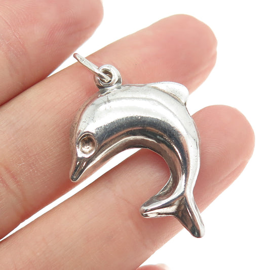 925 Sterling Silver Vintage Italy Friendly Dolphin 3D Pendant