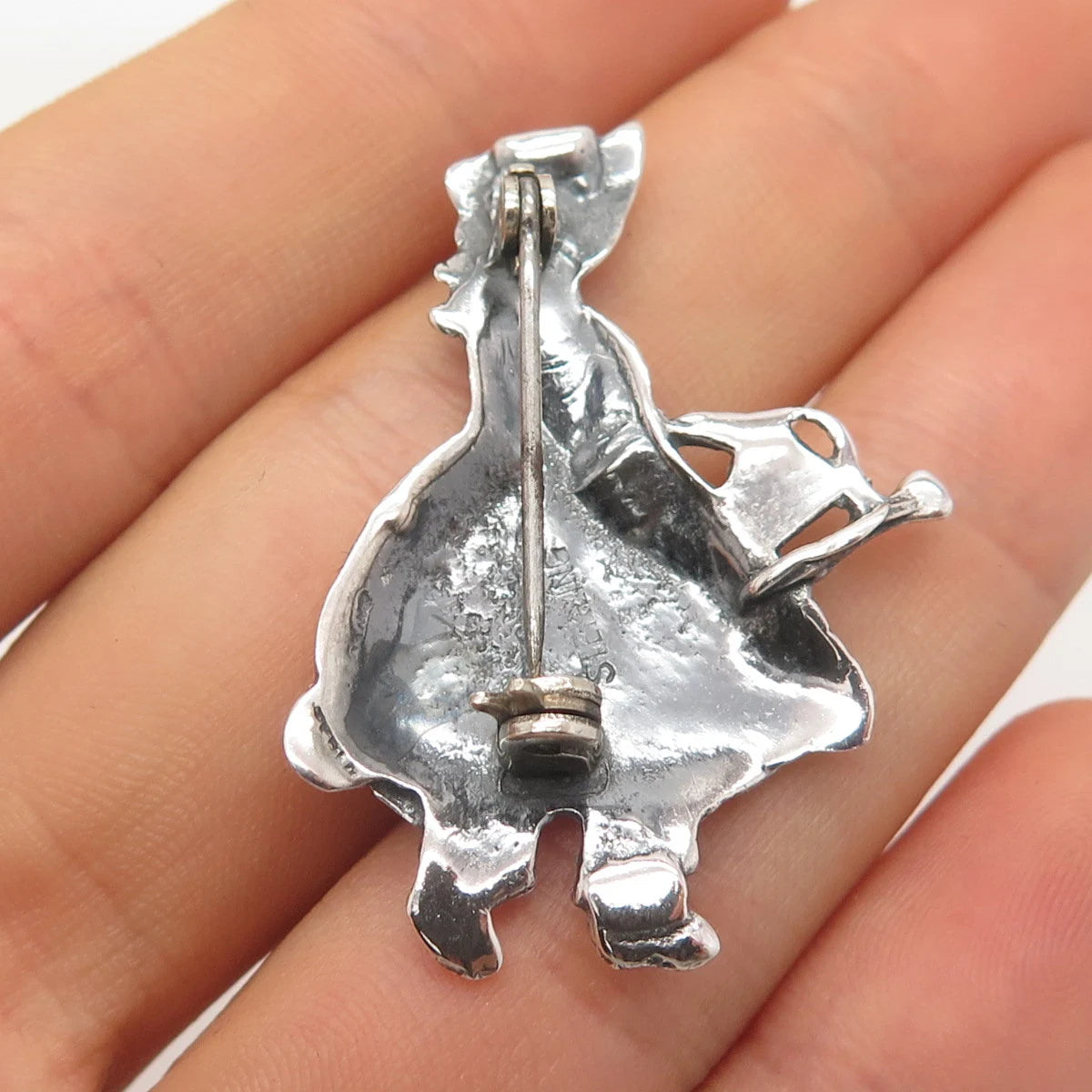 925 Sterling Silver Vintage Girl w/ Water Can Pin Brooch