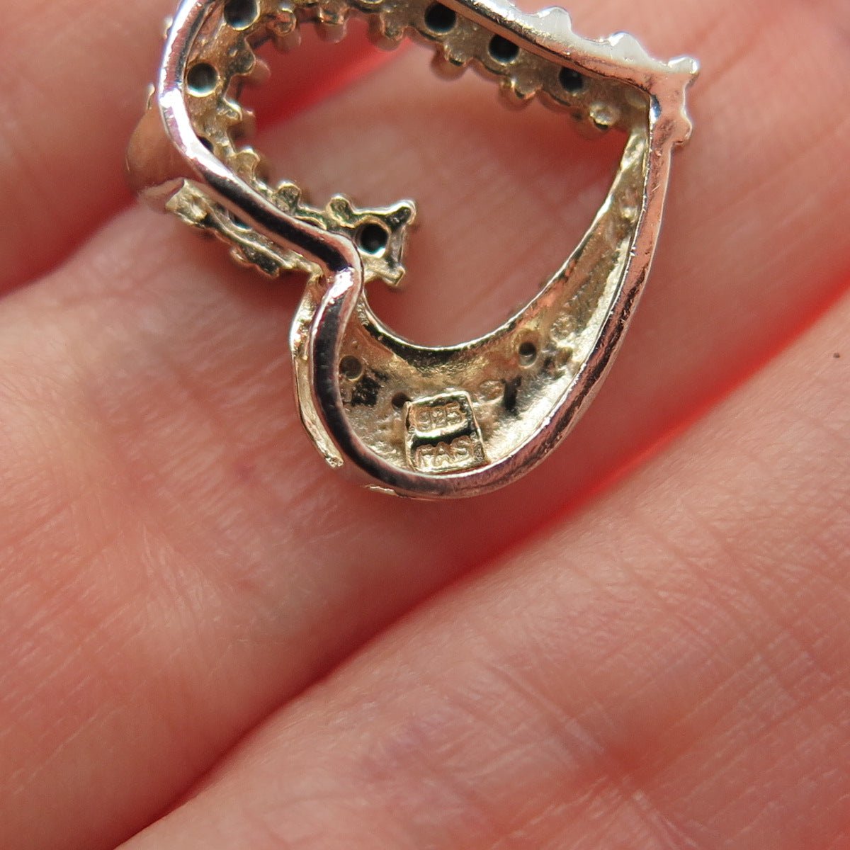 925 Sterling Silver 2-Tone Real Diamond Accent Sapphire Heart Mini Slide Pendant