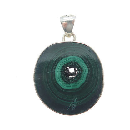 925 Sterling Silver Vintage Real Malachite Modernist Charm Pendant