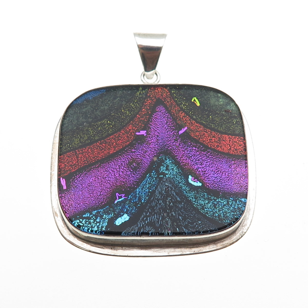 925 Sterling Silver Vintage Dichroic Glass Modernist Pendant