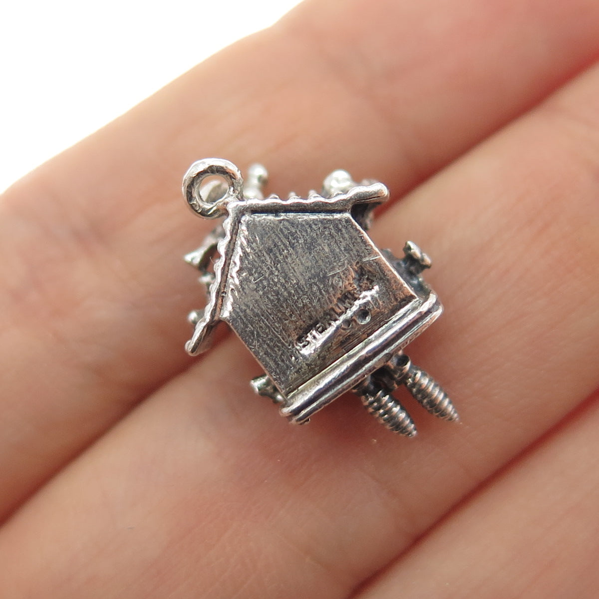 925 Sterling Silver Antique Cuckoo Clock Oxidized Minimalist Charm Pendant