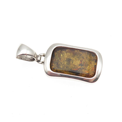 925 Sterling Silver Vintage Real Amber Modernist Charm Pendant
