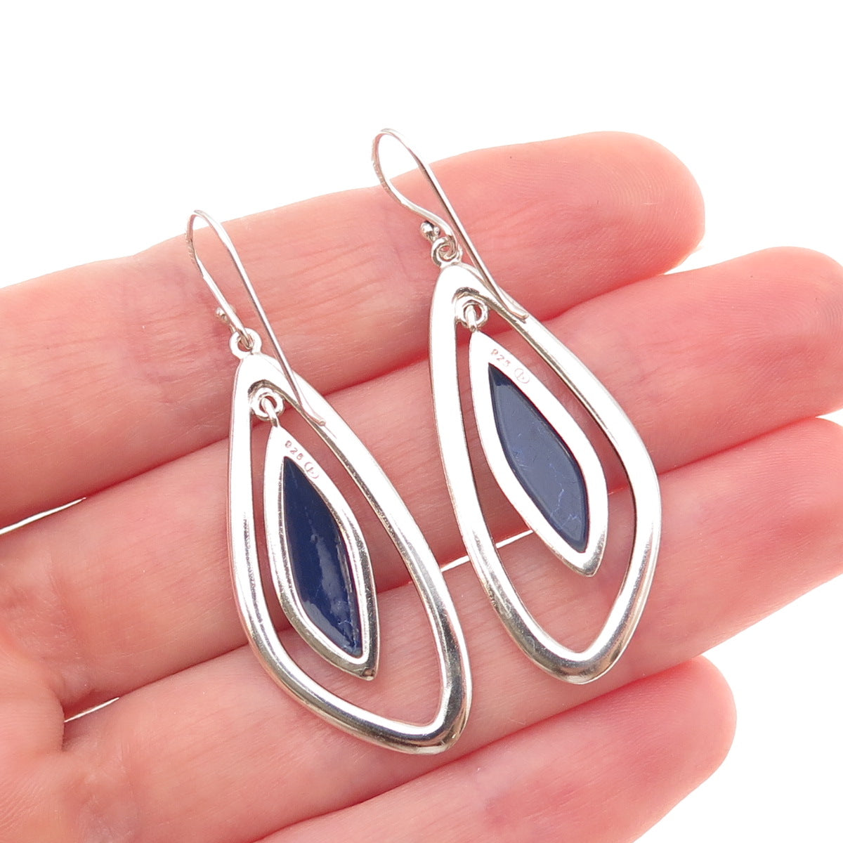 Boma 925 Sterling Silver Vintage Real Lapis Modernist Dangle Earrings
