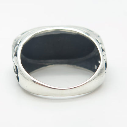 925 Sterling Silver Vintage Real Black Onyx Gemstone Elongated Ring Size 7.5