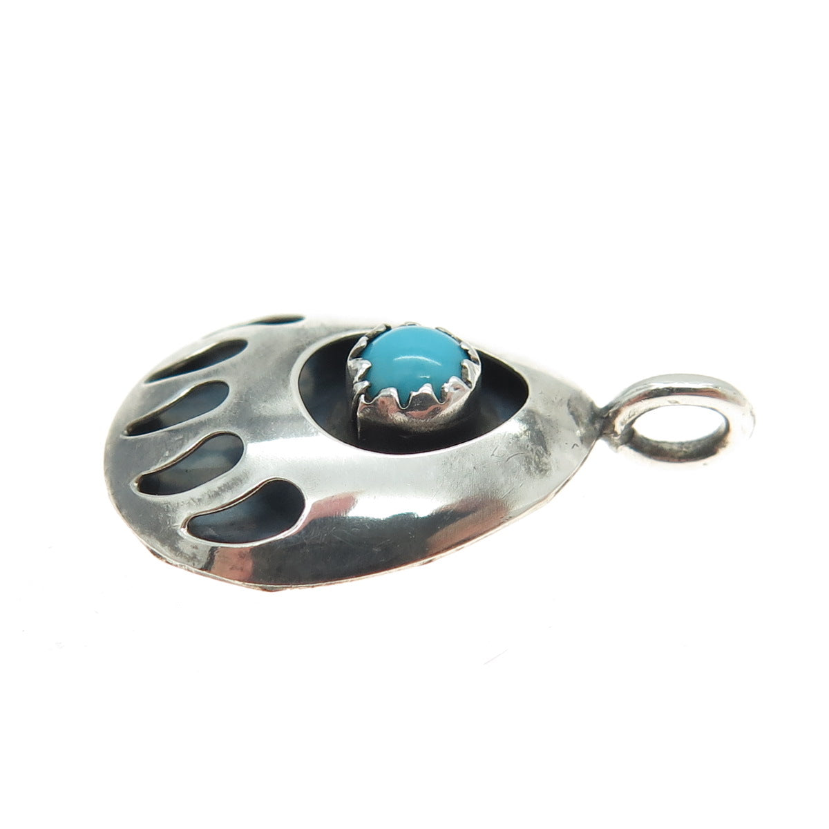 Old Pawn 925 Sterling Silver Bisbee Turquoise Snake Eye Bear Paw Tribal Pendant