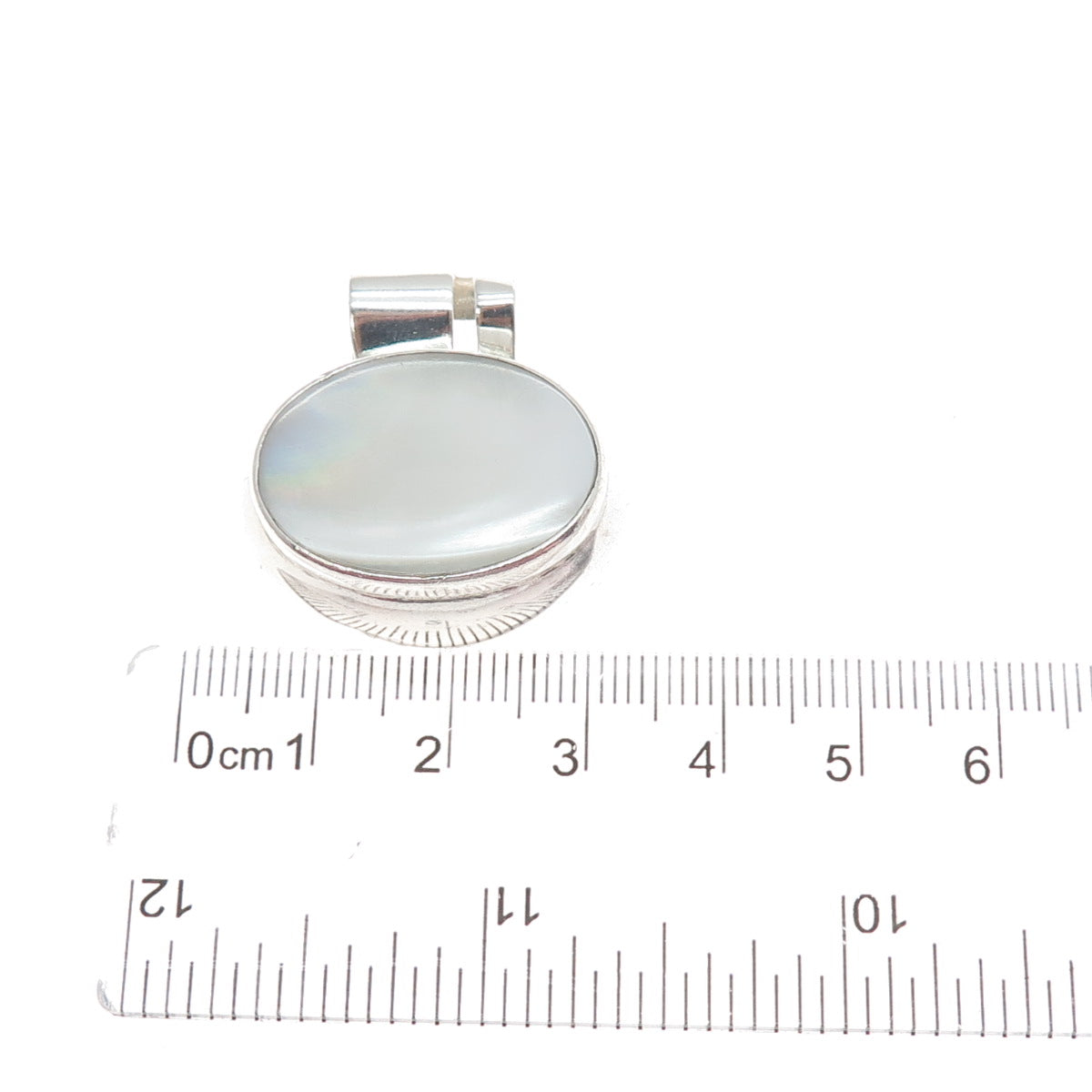 925 Sterling Silver Vintage Real Mother-of-Pearl Modernist Pendant