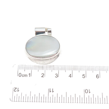 925 Sterling Silver Vintage Real Mother-of-Pearl Modernist Pendant