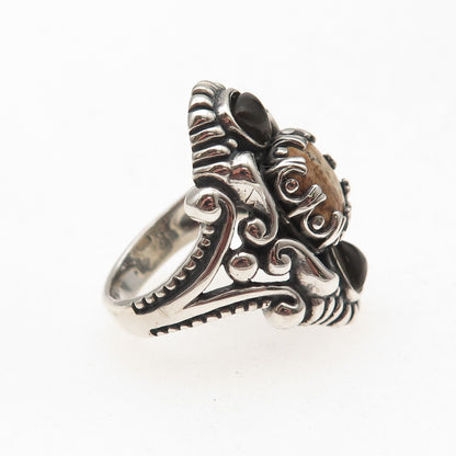 Carolyn Pollack 925 Sterling Silver Vintage Real Jasper & Agate Ring Size 8.25