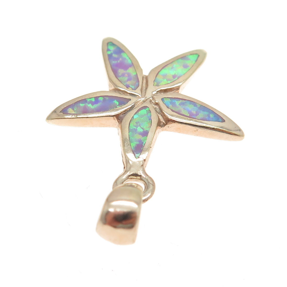 925 Sterling Silver Gold Plated Real Colorful Opal Gemstone Floral Pendant