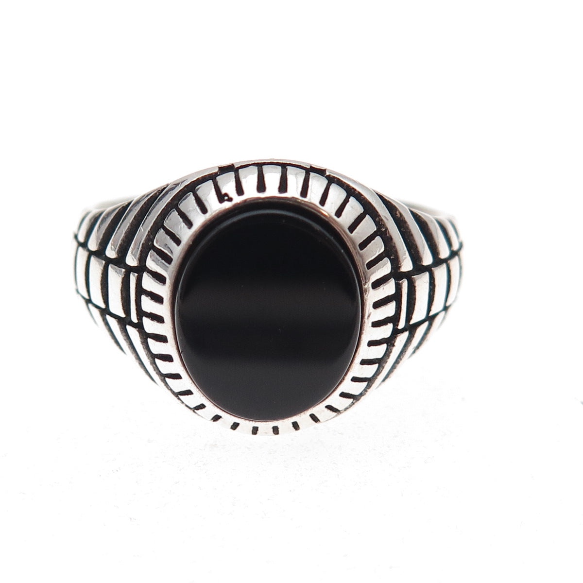 Paul Brackna 925 Sterling Silver Vintage Real Black Onyx Oxidized Ring Size 12.5