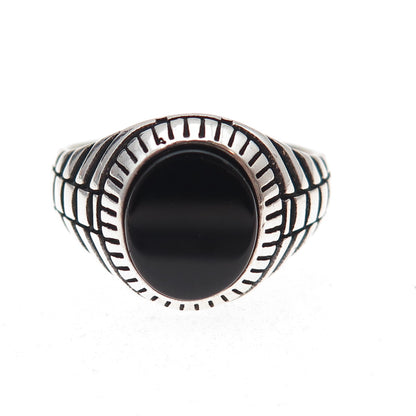 Paul Brackna 925 Sterling Silver Vintage Real Black Onyx Oxidized Ring Size 12.5