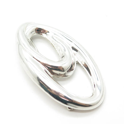 925 Sterling Silver Vintage Modernist Oval Pin Brooch