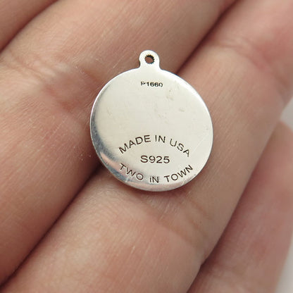 925 Sterling Silver USA Two In Town Whale Charm Pendant