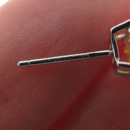 925 Sterling Silver Princess-Cut Canary C Z Stud Earrings