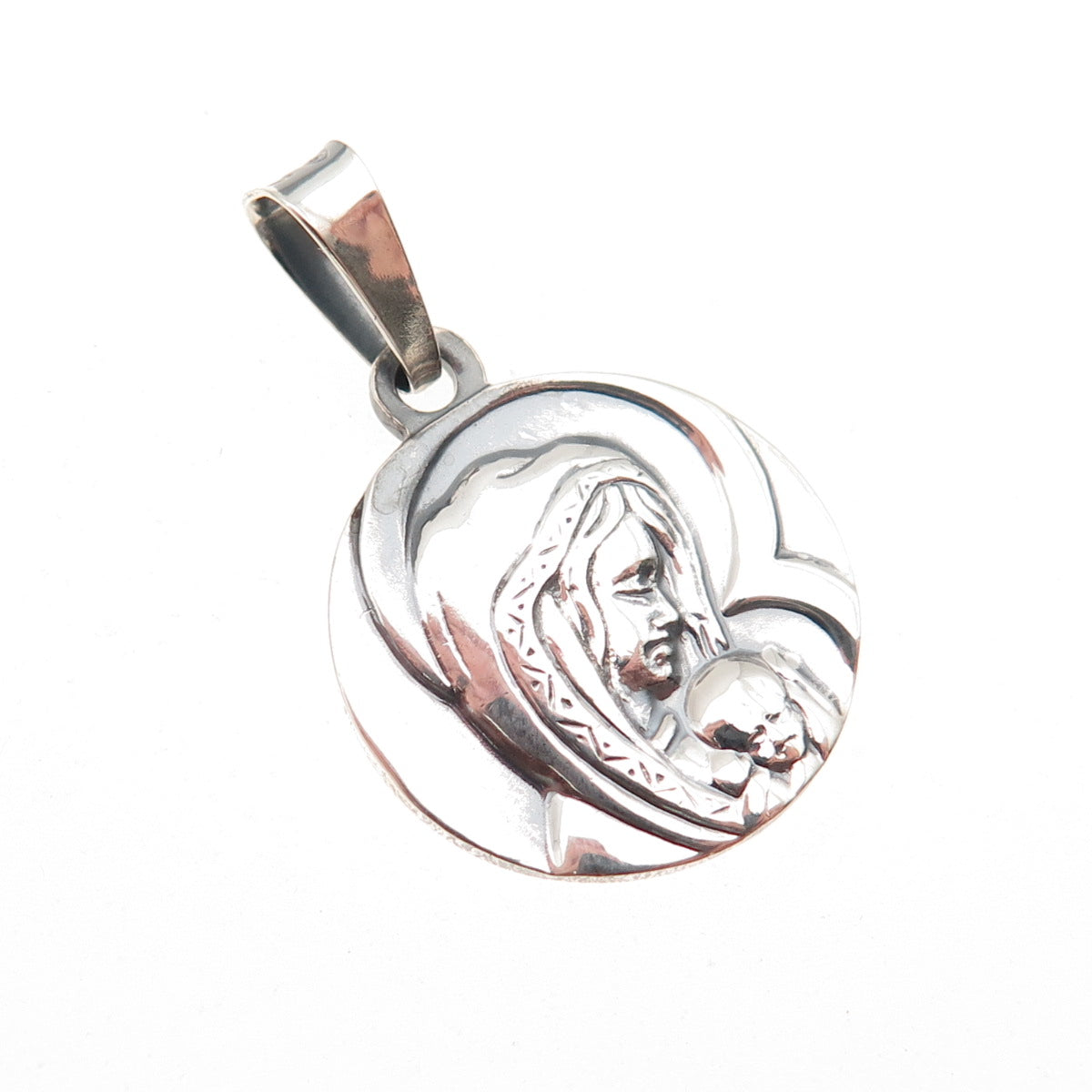 925 Sterling Silver Vintage Italy St. Mary & Jesus Religious Charm Pendant