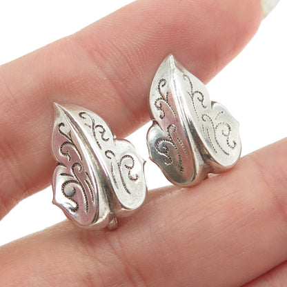 925 Sterling Silver Antique Art Deco Floral Leaf Screw Back Earrings