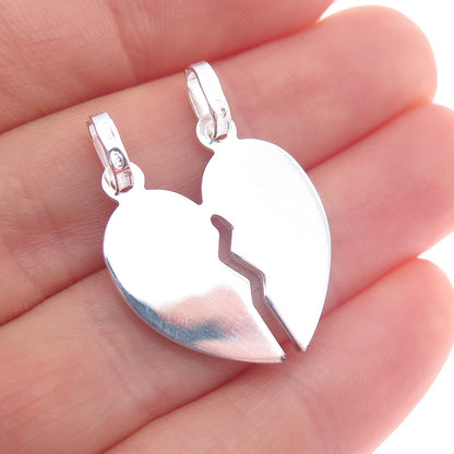 925 Sterling Silver Italy Always Together Broken Heart Charm Pendant