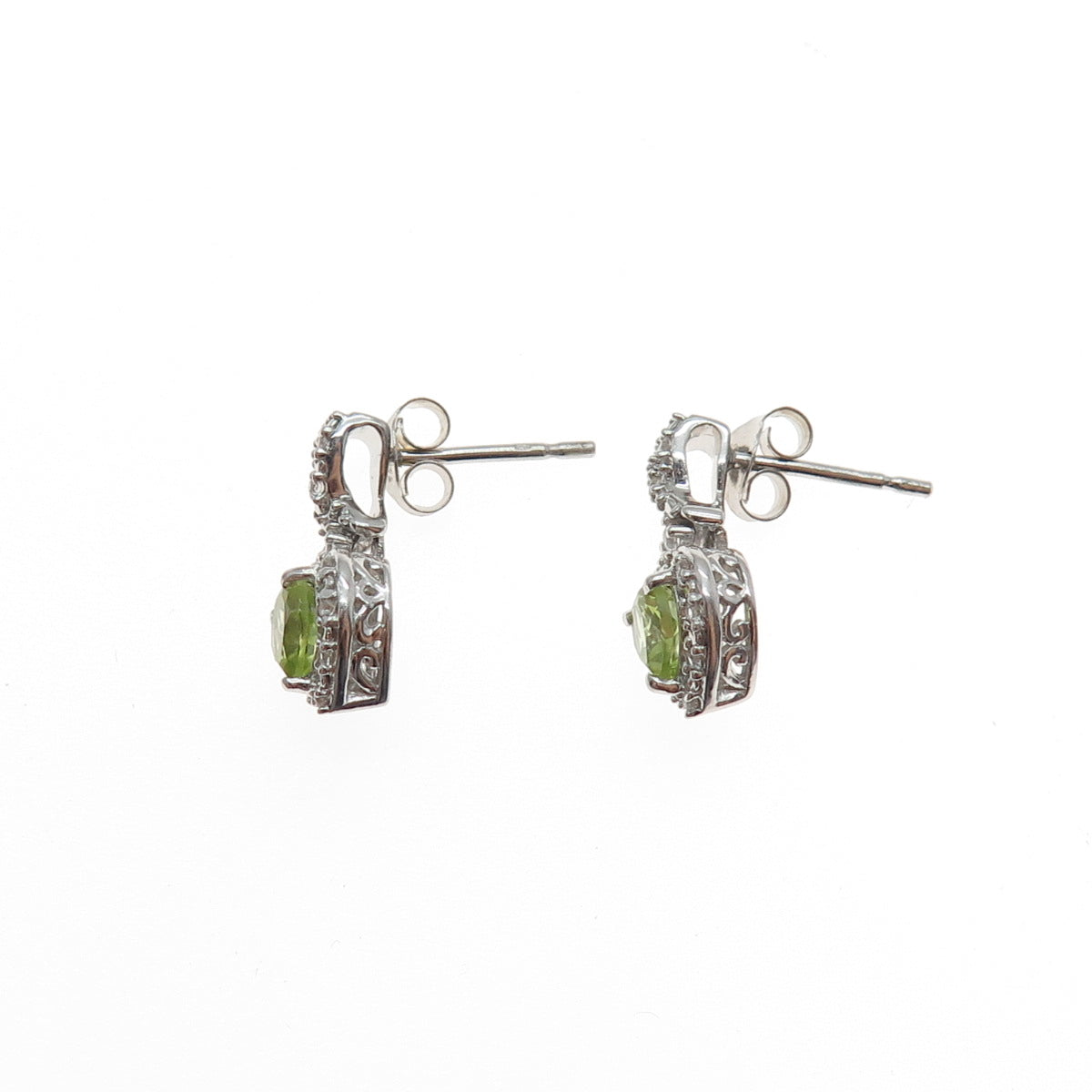 JANE SEYMOUR 925 Sterling Silver Real White Topaz & Peridot Heart Earrings