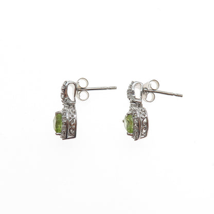 JANE SEYMOUR 925 Sterling Silver Real White Topaz & Peridot Heart Earrings