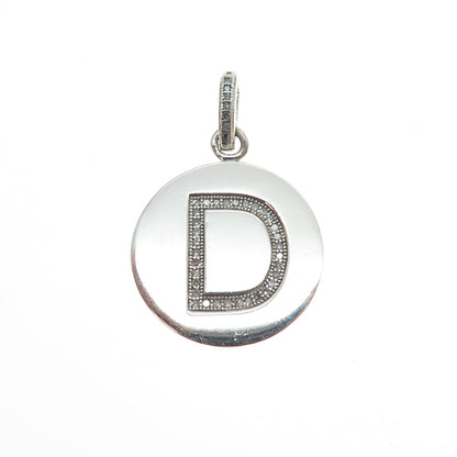 925 Sterling Silver Real Round-Cut Diamond Letter D Initial Tag Charm Pendant