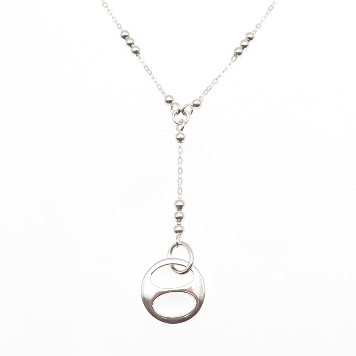 925 Sterling Silver Italy Modernist Disc Ball Beaded Cable Chain Necklace 18"