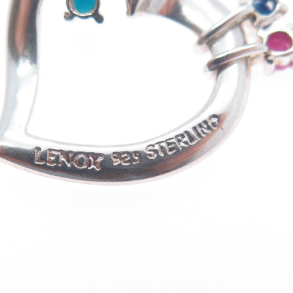 LENOX 925 Sterling Silver Vintage Real Ruby Sapphire & Turquoise Heart Pendant