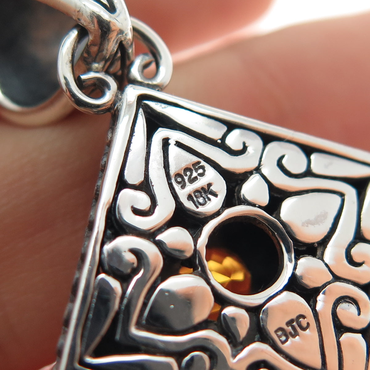 SAMUEL BENHAM BJC 925 Sterling Silver 18K Gold Vintage Real Citrine Pendant