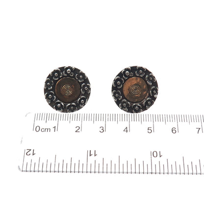 925 Sterling Silver 2-Tone Vintage Modernist Flower Blossom Oxidized Earrings