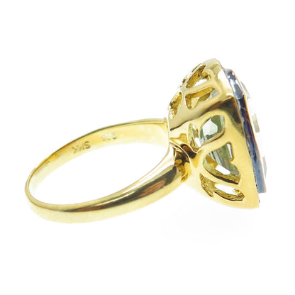 925 Sterling Silver Gold Plated Real Diamond & Green Amethyst Ring Size 6.75