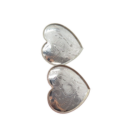 925 Sterling Silver 2-Tone Vintage Engraved Flower Heart Earrings