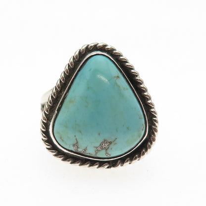 Old Pawn Sterling Silver Vintage Southwestern Tyrone Turquoise Ring Size 6.25