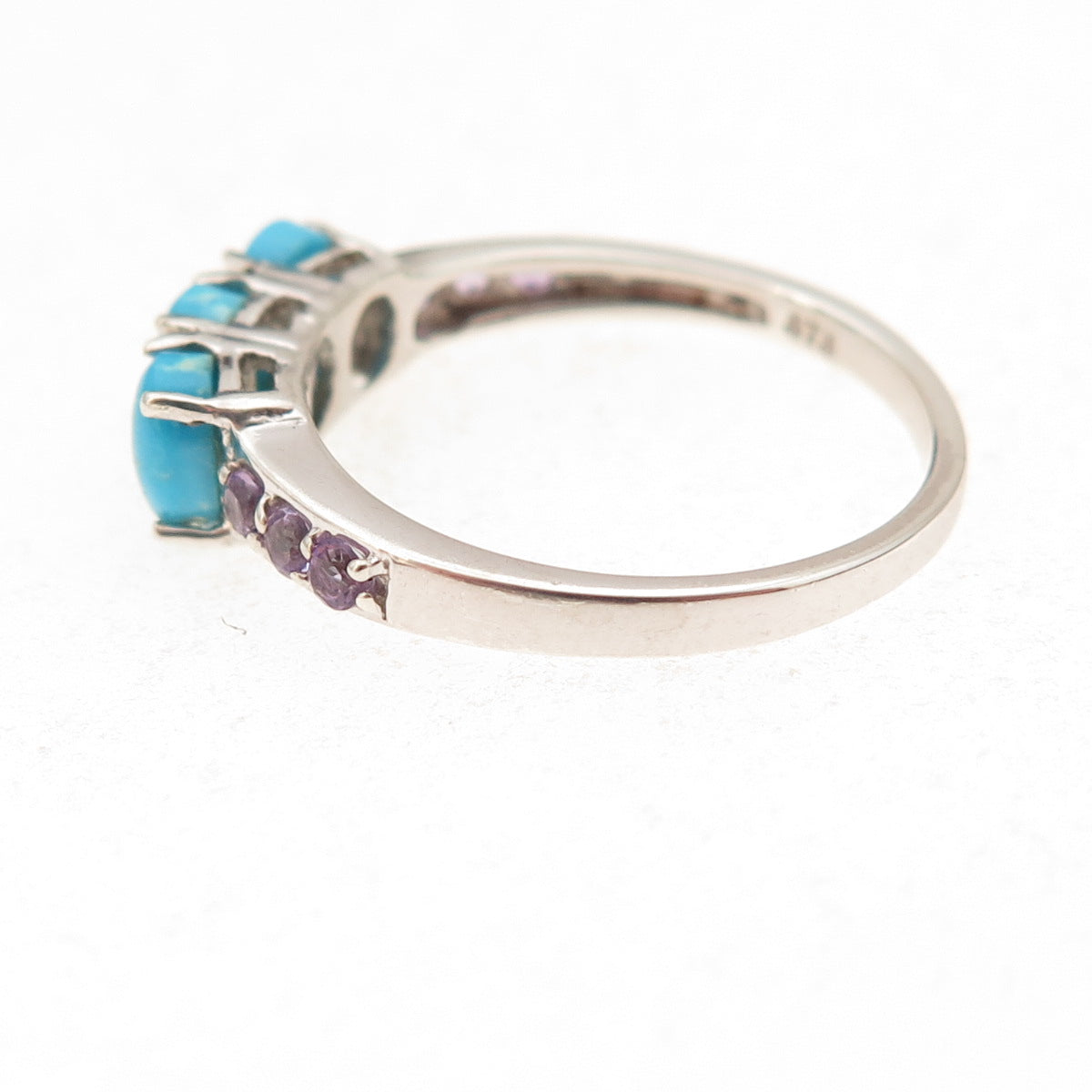 Chuck Clemency 925 Sterling Silver Real Turquoise & Amethyst Ring Size 8