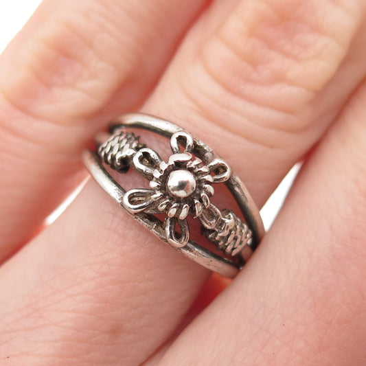 925 Sterling Silver Vintage Floral Cannetille Oxidized Ring Size 5.75