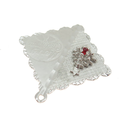 CROWN 925 Sterling Silver Vintage Red Glass "Merry Christmas" Tree Pendant