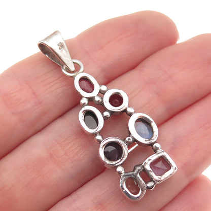 925 Sterling Silver Vintage Tourmaline Amethyst Garnet Iolite Moonstone Pendant