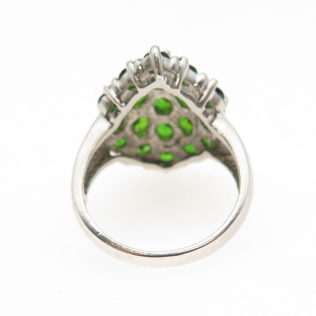 925 Sterling Silver Vintage Real Oval & Round-Cut Chrome Diopside Ring Size 7