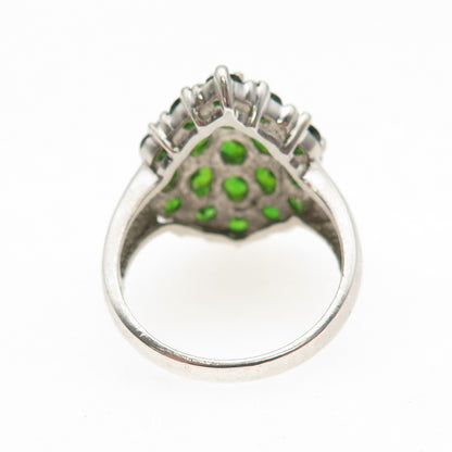 925 Sterling Silver Vintage Real Oval & Round-Cut Chrome Diopside Ring Size 7