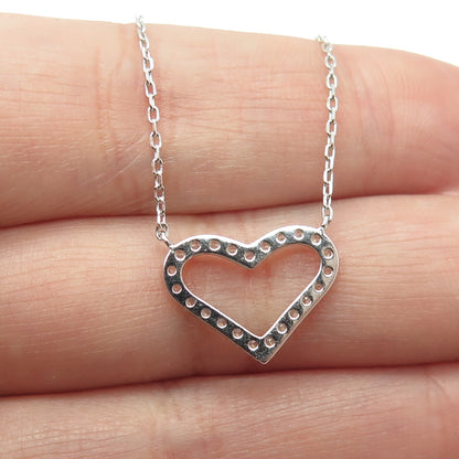 HAN 925 Sterling Silver Round-Cut Shaped C Z Heart Cable Chain Necklace 16-18"