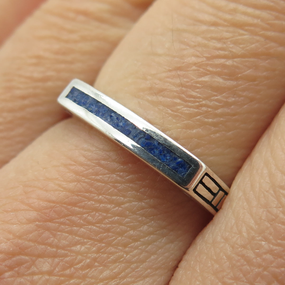 AVA YETTER Sterling Silver Vintage Real Lapis Inlay Stackable Band Ring Size 8