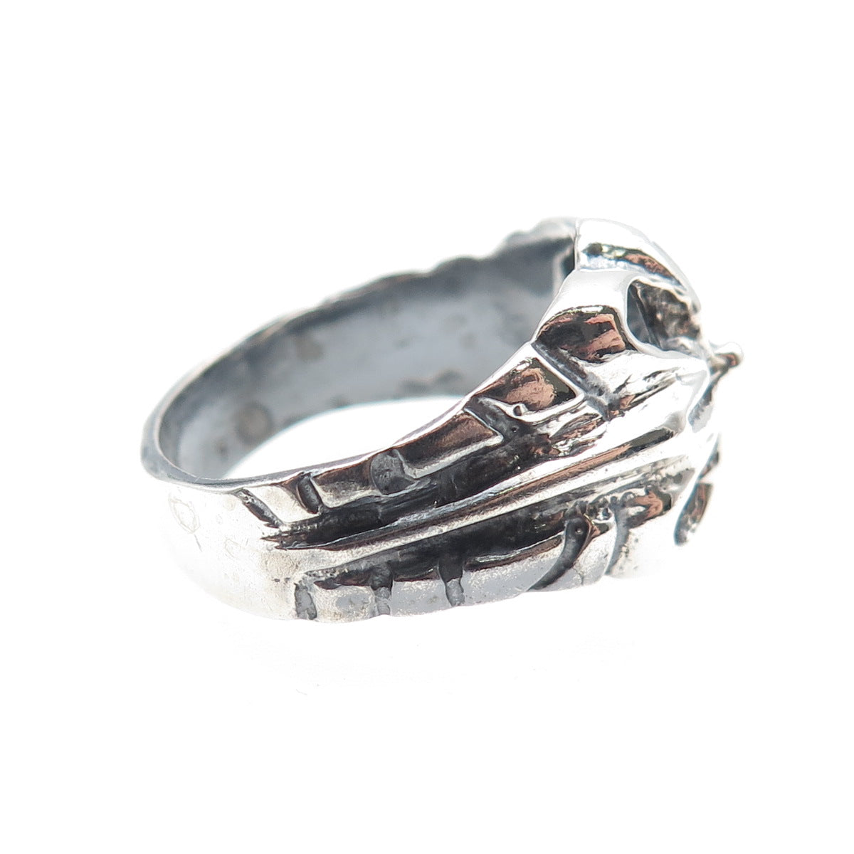 925 Sterling Silver Vintage Modernist Cross Oxidized Ring Size 9.75