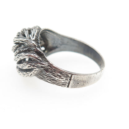 925 Sterling Silver Vintage Modernist Ribbed Dome Oxidized Ring Size 7.25