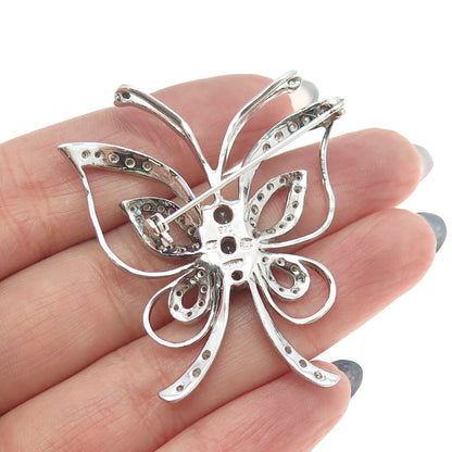 925 Sterling Silver Round-Cut Blue & White C Z Butterfly Pin Brooch