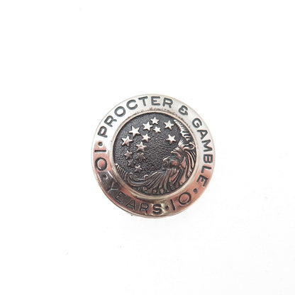 925 Sterling Silver Vintage Procter & Gamble 10-year Service Award Pin Brooch