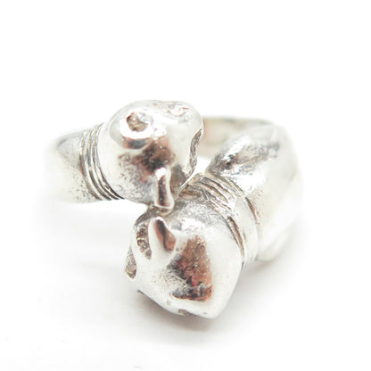 925 Sterling Silver Vintage Kitty Cat Bypass Ring Size 6