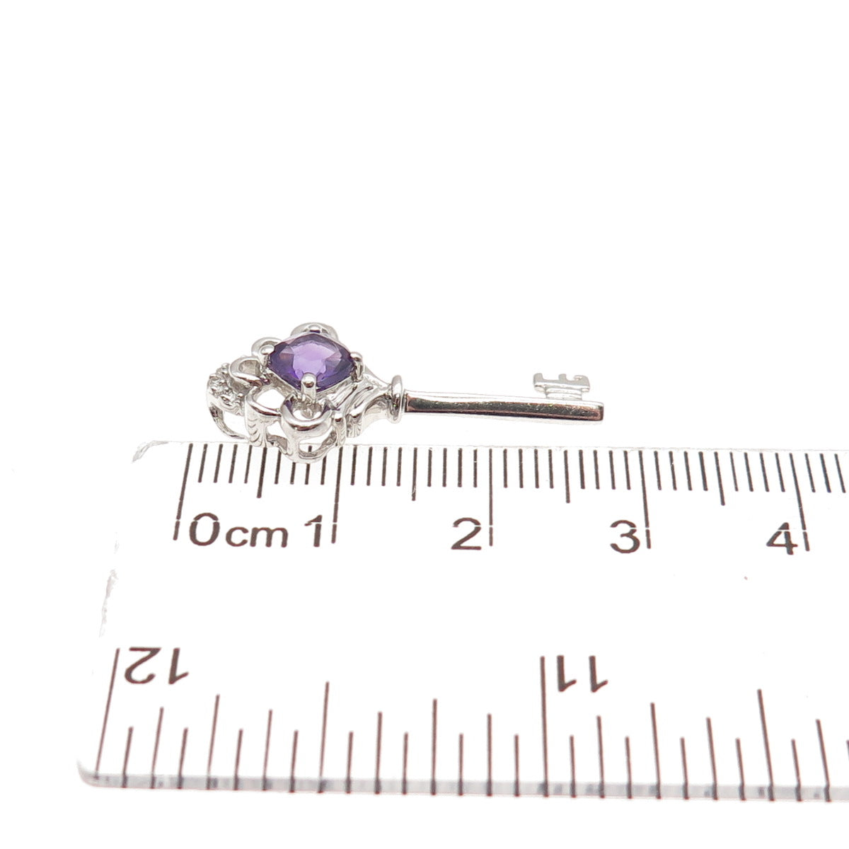 Sun 925 Sterling Silver Real Diamond & Amethyst Floral Key Slide Charm Pendant