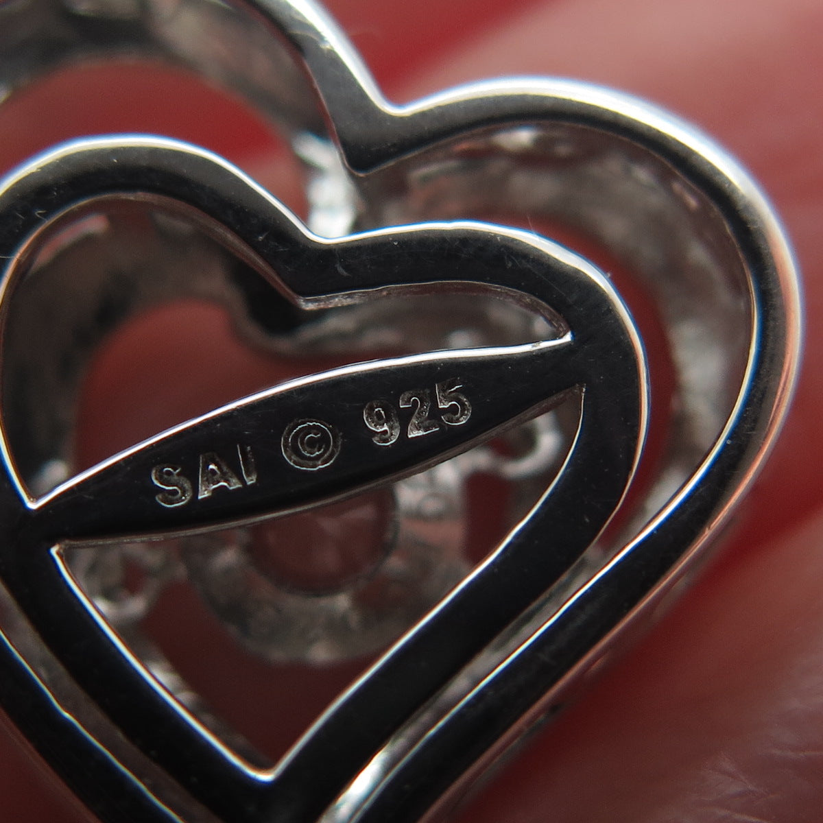 SAI 925 Sterling Silver 2-Tone Round-Cut Shaped C Z Double Heart Slide Pendant